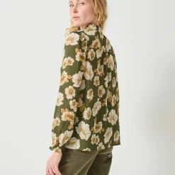 Blouse volantée imprimée floral, crépon