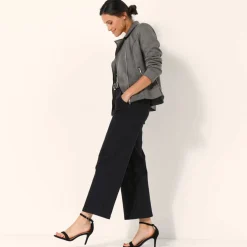 Blouson zippé col tailleur pressionné, suédine