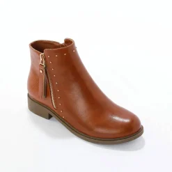 Boots bi-matière, zippées et cloutées