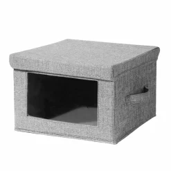 Boîte rangement pliable tissu gris à grande fenêtre
