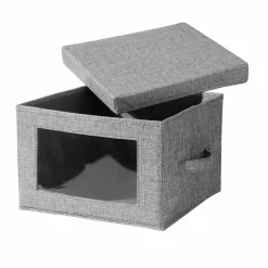 Boîte rangement pliable tissu gris à grande fenêtre