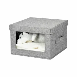 Boîte rangement pliable tissu gris à grande fenêtre