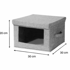 Boîte rangement pliable tissu gris à grande fenêtre