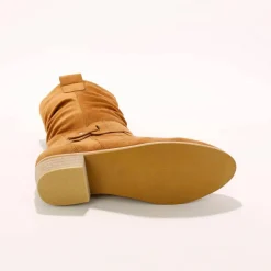 Bottes mi-hautes plissées à petit talon effet bois