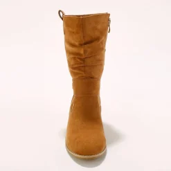 Bottes mi-hautes plissées à petit talon effet bois
