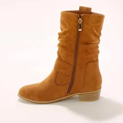 Bottes mi-hautes plissées à petit talon effet bois