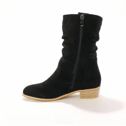 Bottes mi-hautes plissées à petit talon effet bois