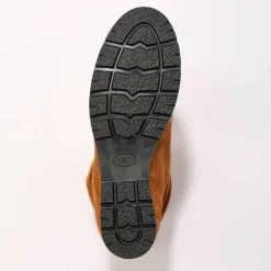 Bottes plissées mi-hautes en cuir velours, semelle compensée invisible