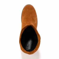 Bottes plissées mi-hautes en cuir velours, semelle compensée invisible