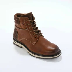 Bottines montantes à lacets cuir et velours