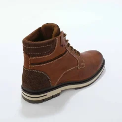 Bottines montantes à lacets cuir et velours