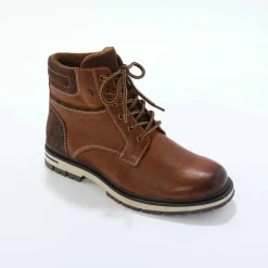 Bottines montantes à lacets cuir et velours