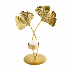 Bougeoir feuille gingko, métal doré