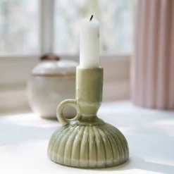 Bougeoir strié céramique vert