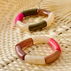 Bracelet élastiqué perles tubulaires, lot de 2