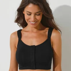 Brassière microfibre post-opératoire forme brassière ouverture devant par bande auto-agrippante - sans armatures