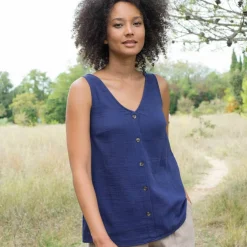 Caraco en double gaze de coton, boutonnage fantaisie