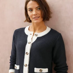 Cardigan bicolore boutonné à poches