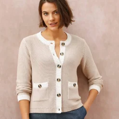 Cardigan bicolore boutonné à poches