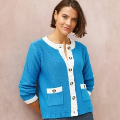 Cardigan bicolore boutonné à poches