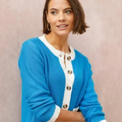 Cardigan bicolore boutonné à poches