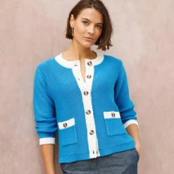Cardigan bicolore boutonné à poches