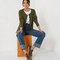 Cardigan boutonné col rond uni, toucher doux
