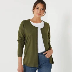 Cardigan boutonné col rond uni, toucher doux
