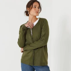 Cardigan boutonné col rond uni, toucher doux