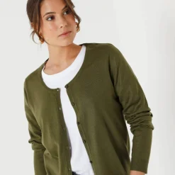 Cardigan boutonné col rond uni, toucher doux