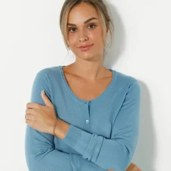 Cardigan boutonné col rond uni, toucher doux