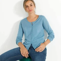 Cardigan boutonné col rond uni, toucher doux