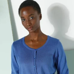 Cardigan boutonné col rond uni, toucher doux