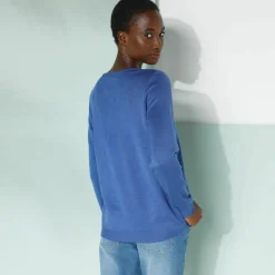 Cardigan boutonné col rond uni, toucher doux