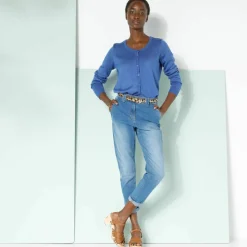Cardigan boutonné col rond uni, toucher doux