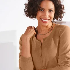 Cardigan boutonné col rond uni, toucher doux