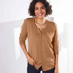 Cardigan boutonné col rond uni, toucher doux