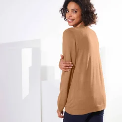 Cardigan boutonné col rond uni, toucher doux