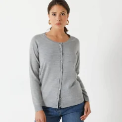 Cardigan boutonné col rond uni, toucher doux