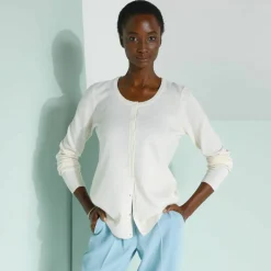Cardigan boutonné col rond uni, toucher doux