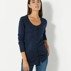 Cardigan boutonné col rond uni, toucher doux