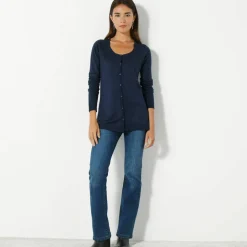Cardigan boutonné col rond uni, toucher doux