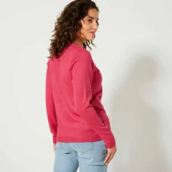 Cardigan boutonné col rond uni, toucher doux