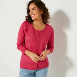 Cardigan boutonné col rond uni, toucher doux