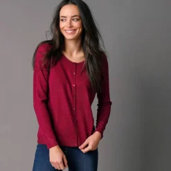 Cardigan boutonné col rond uni, toucher doux