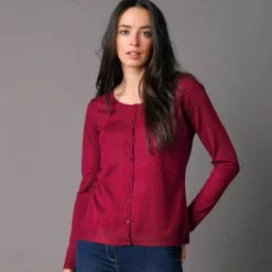 Cardigan boutonné col rond uni, toucher doux