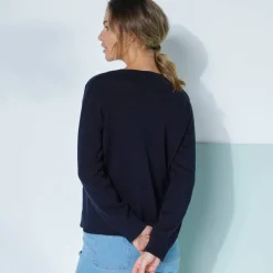 Cardigan boutonné, coton mélangé