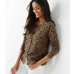 Cardigan boutonné imprimé léopard