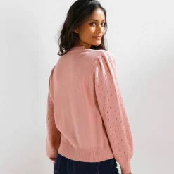 Cardigan boutonné, maille ajourée