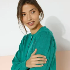 Cardigan boutonné, maille ajourée